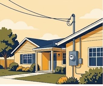 Residential home with electrical service entrance and utility meter — the starting point for panel permit requirements
